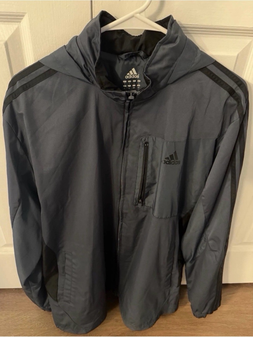 adidas Men's Dark Gray Windbreaker Jacket with Black Trim